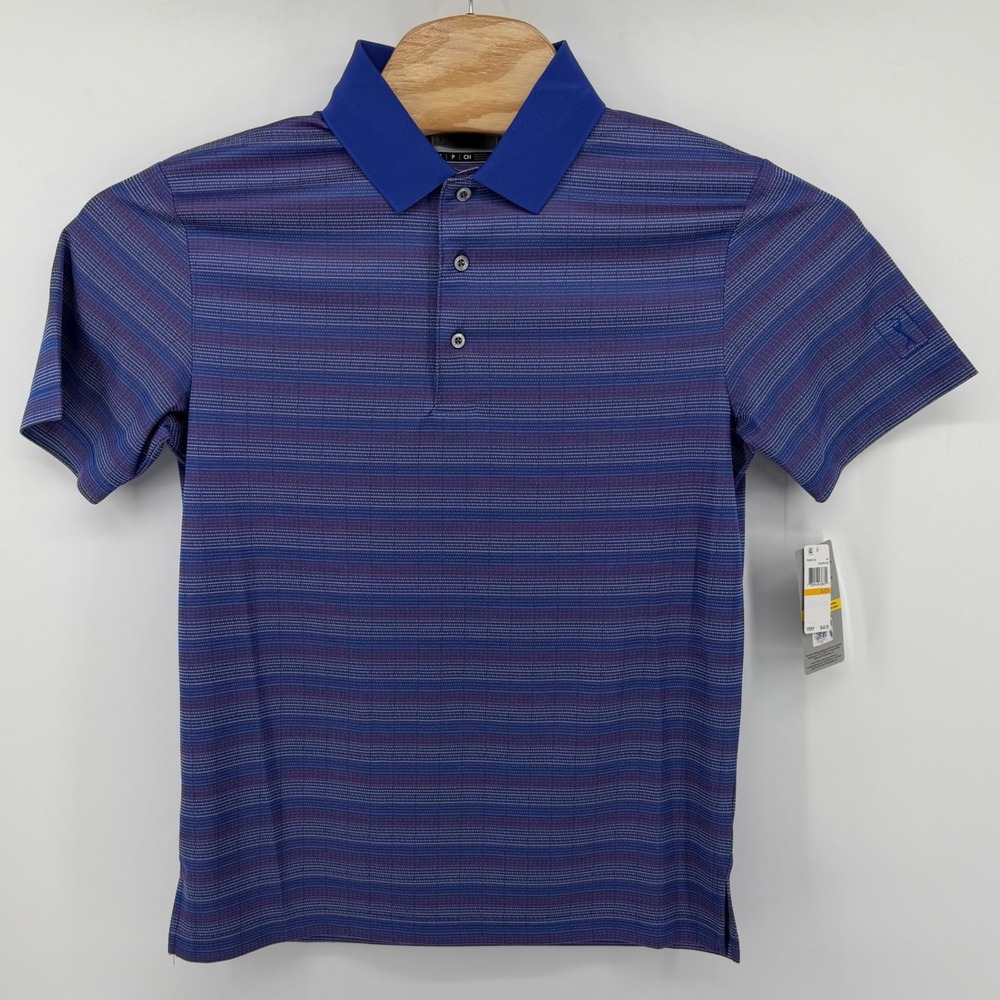 PGA TOUR Polo Shirt Mens Small Blue Dazzling Blue Micro Stripe Performance Golf